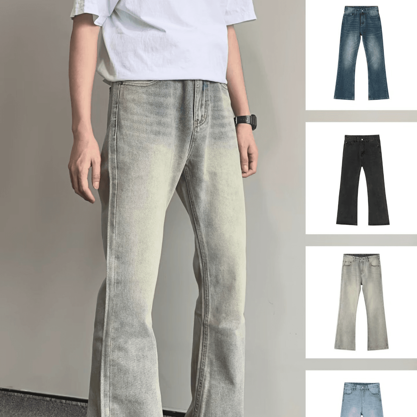Men's Clothing retro street washed versatile flared jeans casual old zipper casual trousers vibe trendy pants