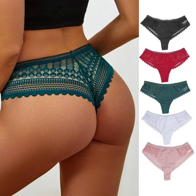 Women's Intimates Ice Silk Lace Girl Panties Hollow Sexy Peach Half Hip Sexy Low Waist Ladies Thong