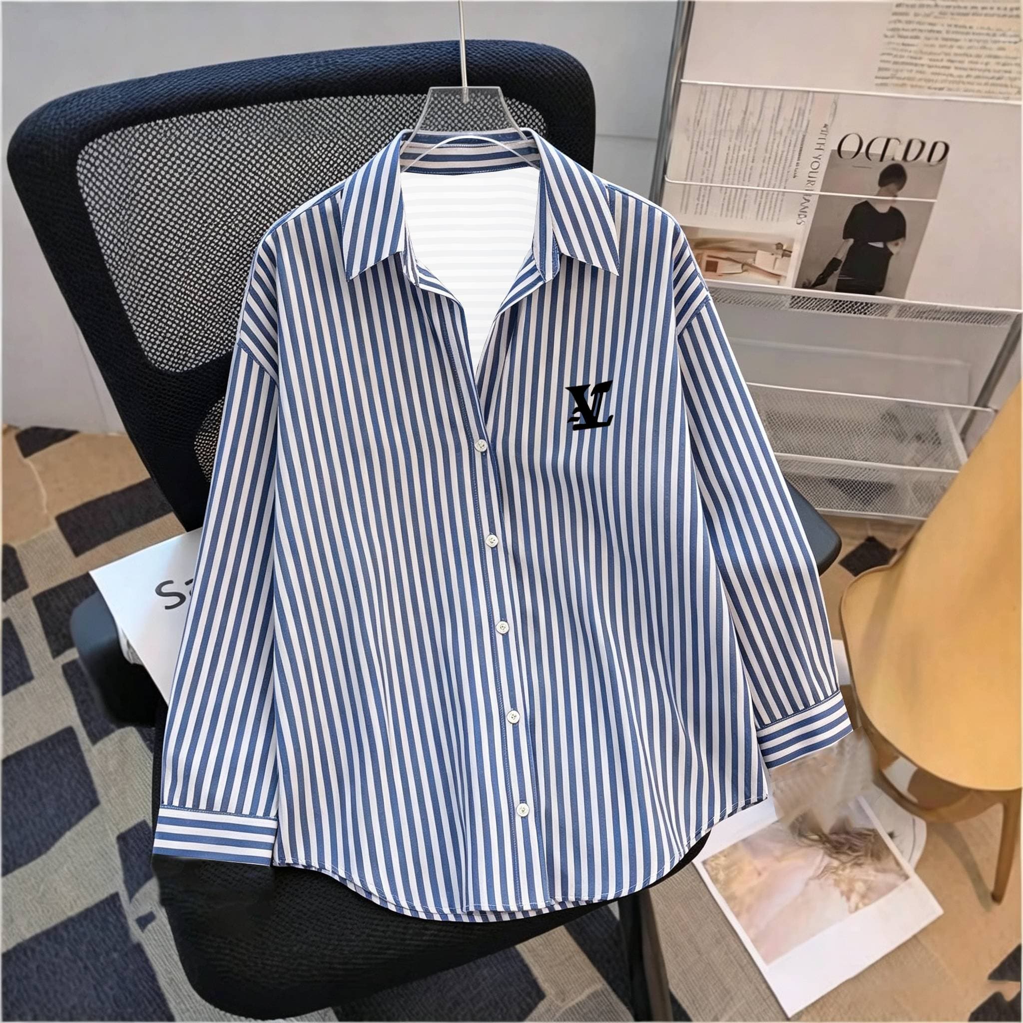 Chemise rayée à manches longues pour femme, printemps/été, coupe ample, haut polyvalent, imprimé style anglais, blouse élégante et tendance