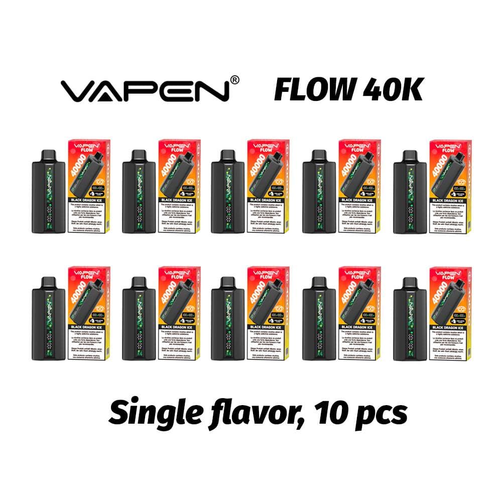 Lot de 10 cigarettes électroniques jetables Vapen Flow 40 000 bouffées (2 %), 20 000, 30 000 et 50 000 vapes. Technologie de goût constant.