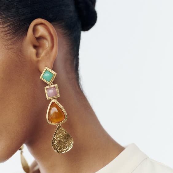 Retro palace style gem alloy earrings colored resin high grade earrings for women