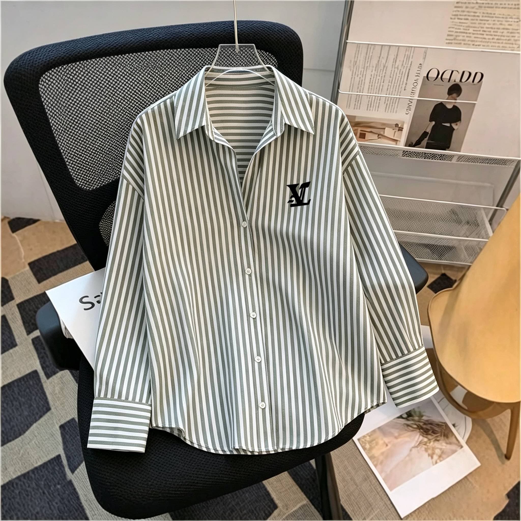 Chemise rayée à manches longues pour femme, collection printemps/été – Imprimée, coupe ample, top polyvalent - 5