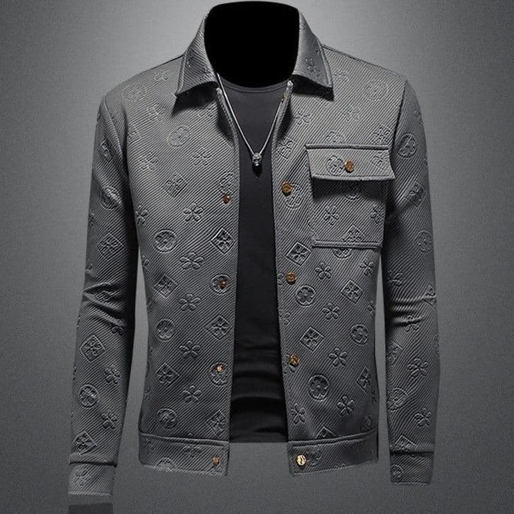 Men's Light Luxury Fashion High-End Jacquard Workwear Loose Jacket Lapel Coat Black Cotton Polyester Spring New