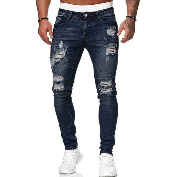 Men's Clothing New Street Men's Jeans Ripped Stretch Trousers Fashionable Urban Tight Mid Waist Casual Trousers Men