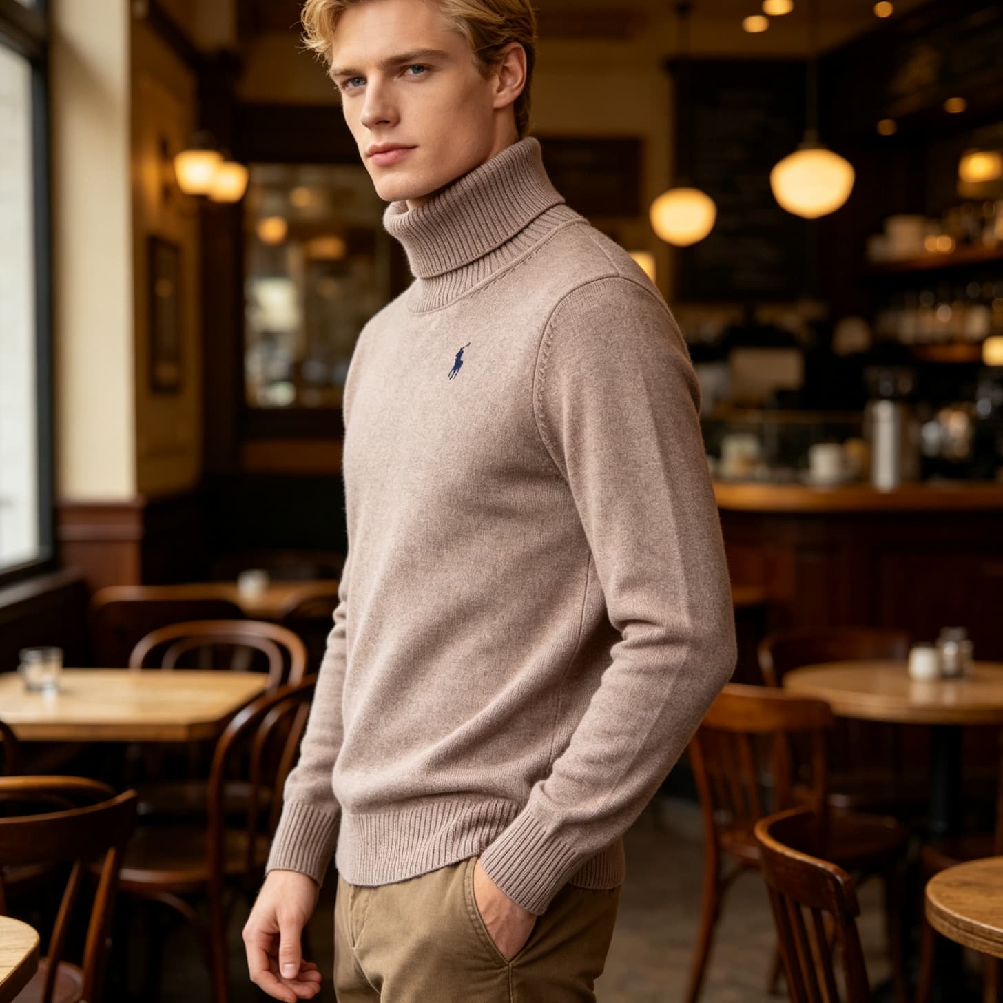 Pull col roulé Ralph Lauren pour homme, couleur unie, orné d'un poney brodé sur la poitrine gauche, coupe ajustée et chaude, idéal pour l'automn