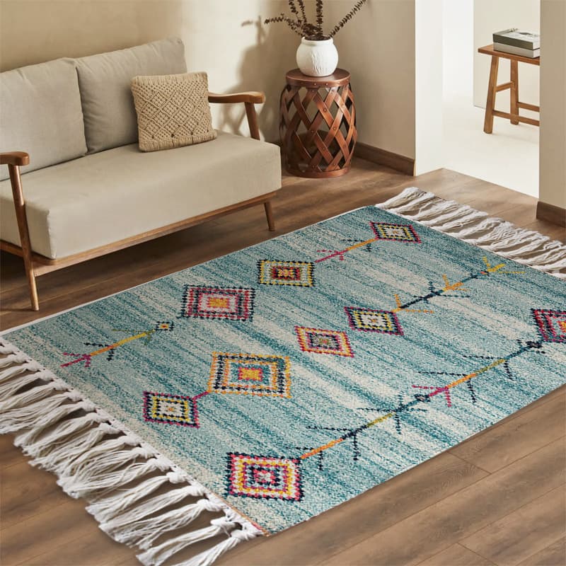 Simple Geometric Pattern Dustproof And Easy To Care For Woven Carpet Ethnic Style Homestay Decorative Floor Mat