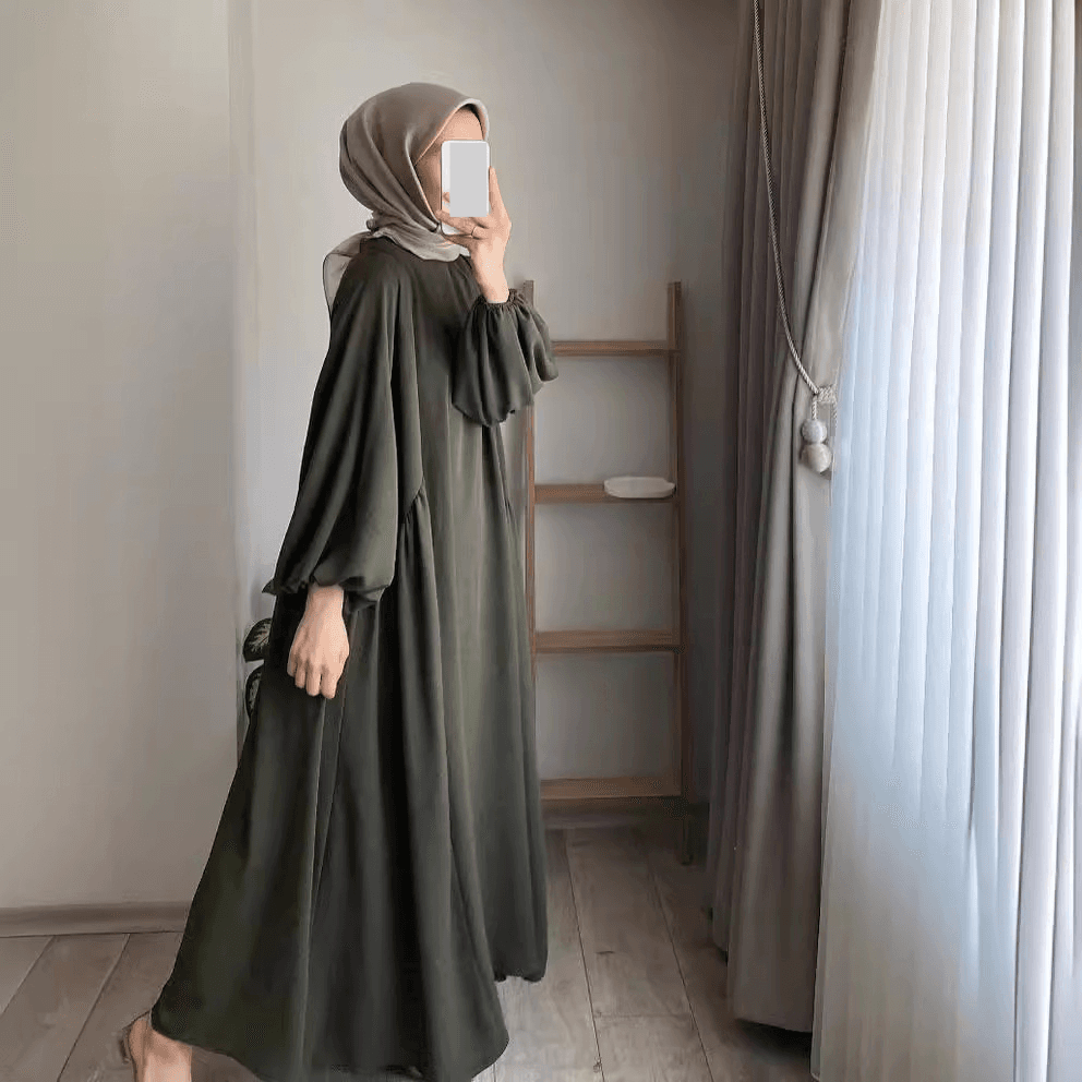 Women's Clothing 2024 Spring and Autumn New Muslim Women's Wear Pure Color Elegant Fashion Loose Pullover Dress Lantern Sleeve Long Skirt