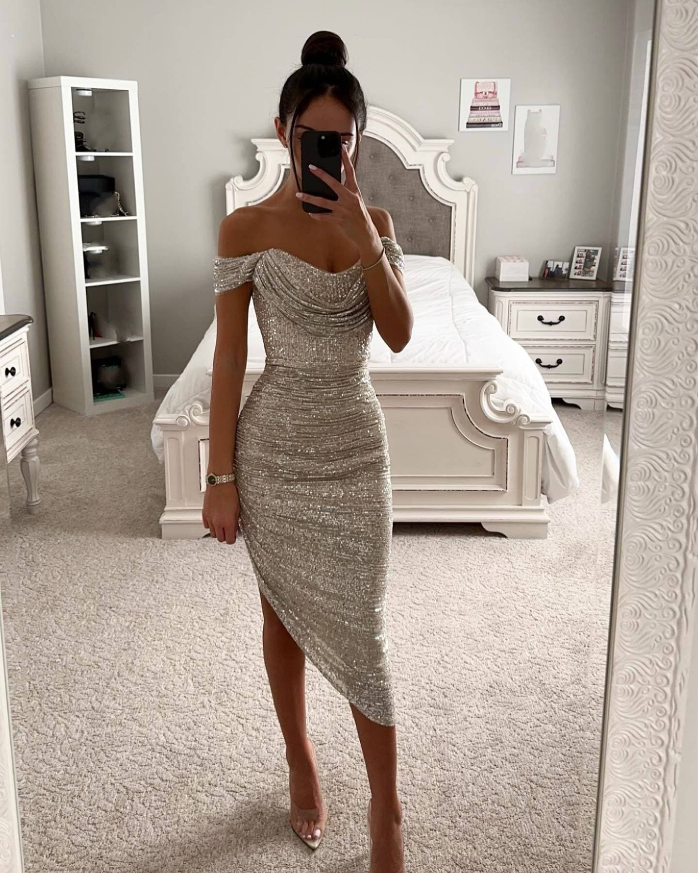 Women's Clothing Spring And Autumn New Sequin Dress Casual Fashion Party Zipper Women's Dress