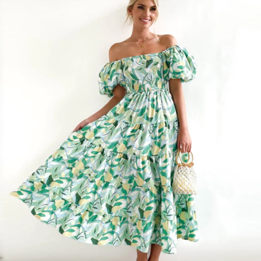 Women's Bohemian Print One-shoulder Vacation Style Sexy Loose Dress