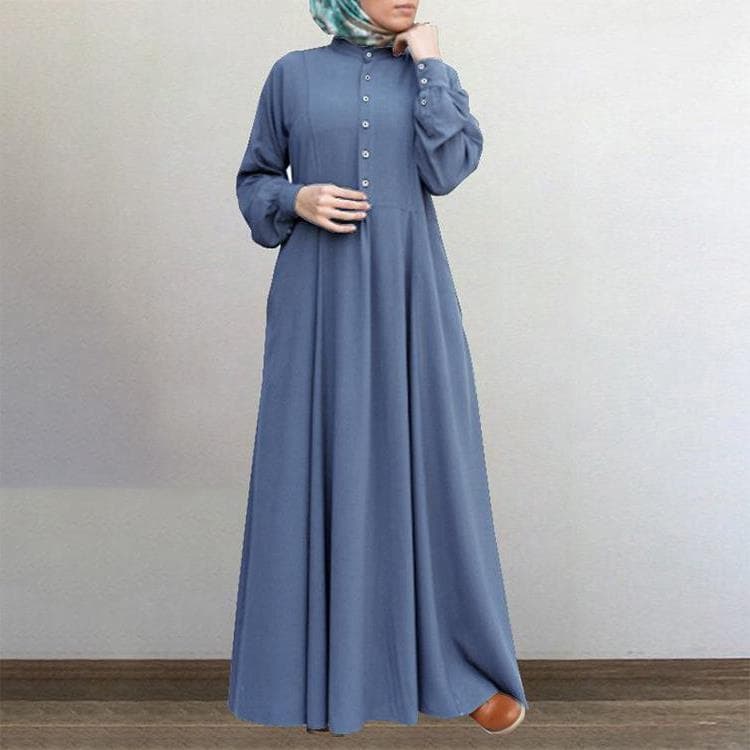 Women's Eastern spring leisure national style retro cardigan round neck large swing dress Muslim women's clothing