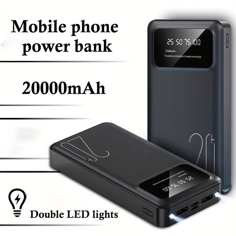 20000MAh Large Capacity Portable Power Bank, USB Charger, Compatible With Android/Apple Devices (2xUSB Output, Type-c,Micro), Equipped With LED