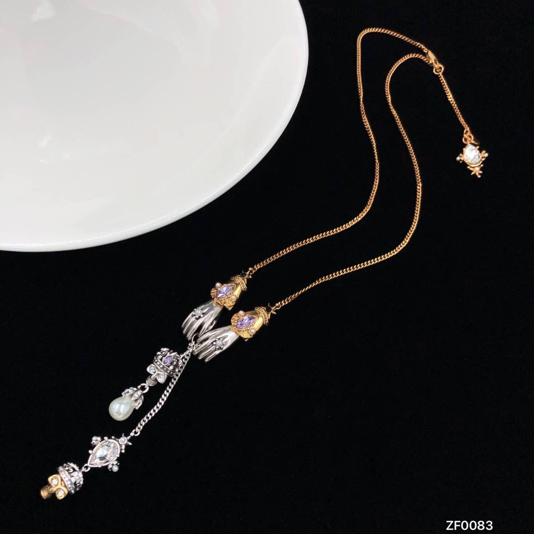 Hot Selling Necklace Trendy Women's Fashion One Piece Gift Set High Quality Skull Palm Pearl Pendant Fine Chain Luxurious Pretty Premium Elegant