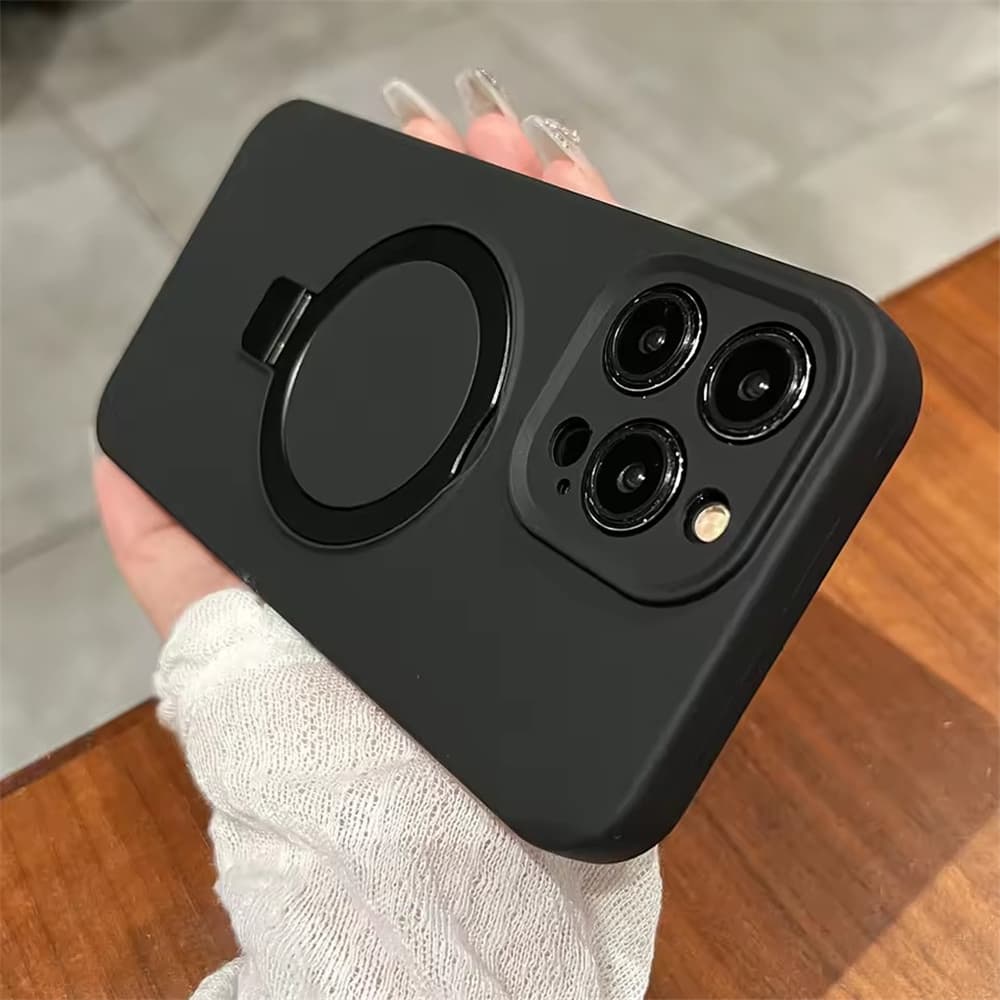 Original Liquid Silicone Magnetic Stand Holder Phone Case For IPhone 16 15 14 13 12 11 Pro Max 5G For Ring Bracket Cover