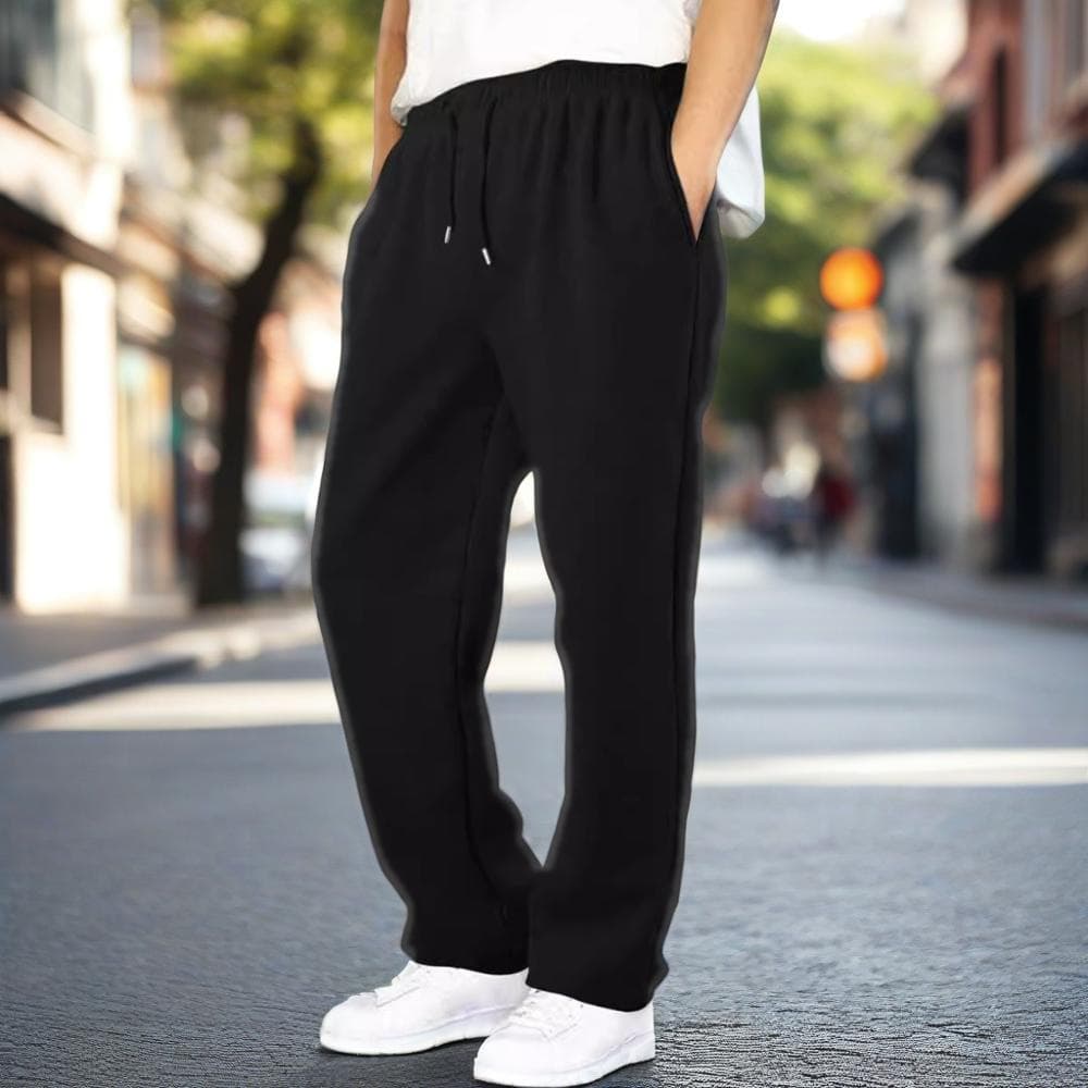 Pantalon décontracté doublé polaire pour homme, coupe droite, jogging chaud d'hiver avec taille élastique, pour un usage quotidien (noir, gris, kaki, blanc)