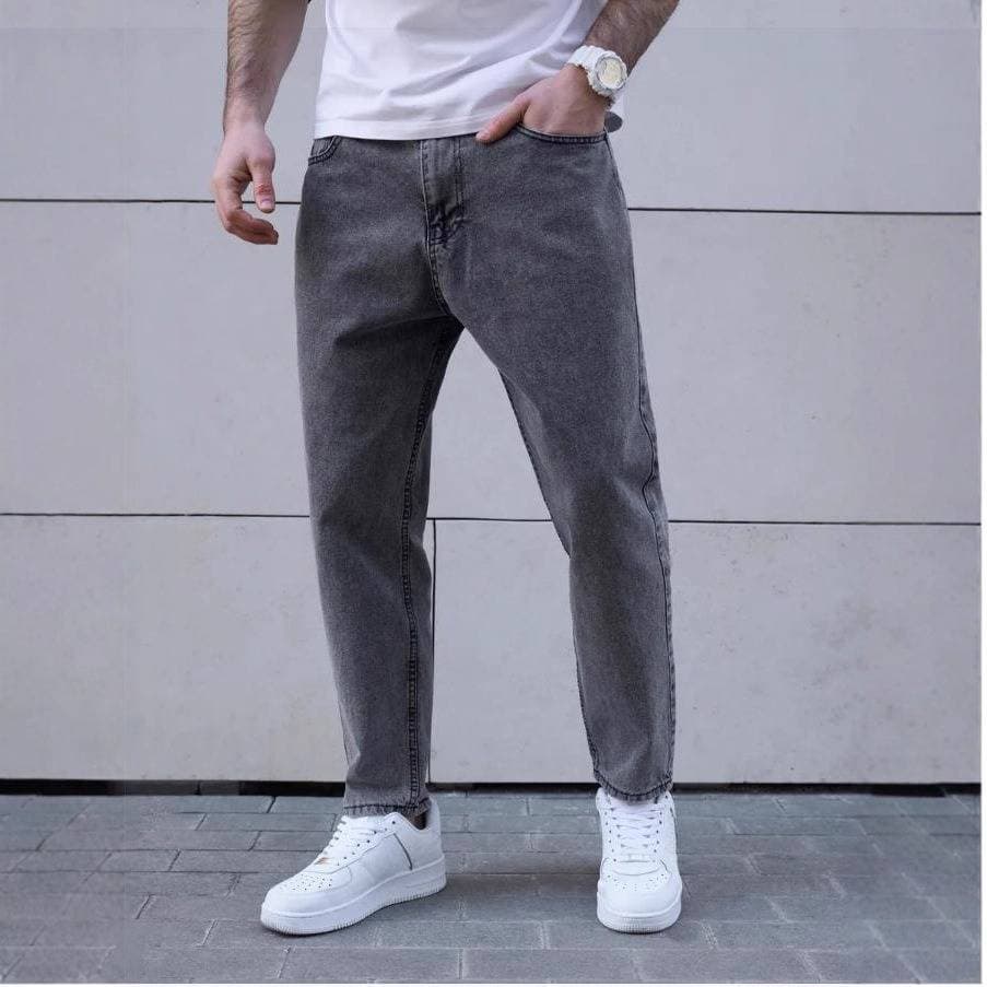 Men's Relaxed Fit Jeans – Stretch Washed Cotton Denim Pants (29-38, Grey, Straight-Leg With Tapered Cuff)