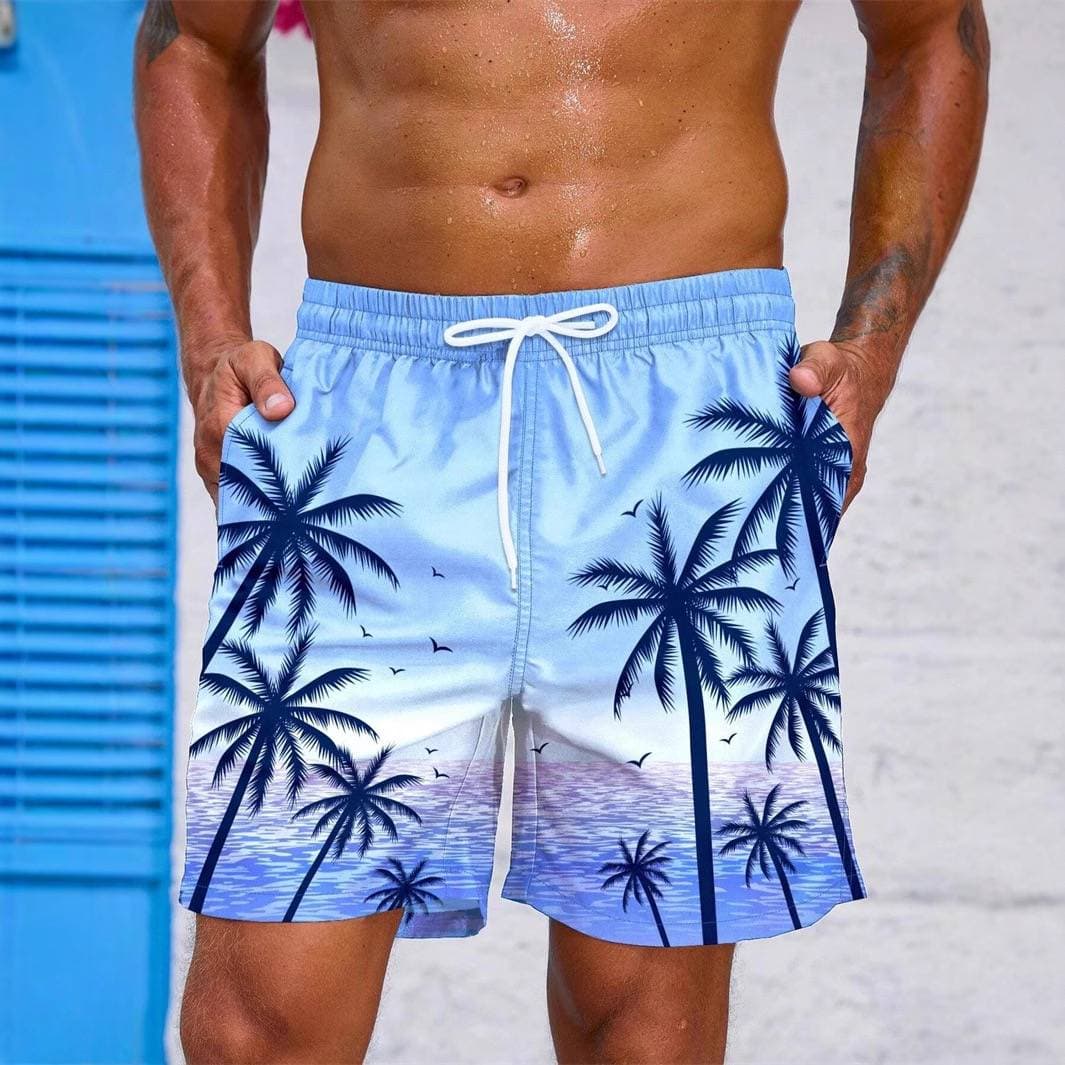 2025 Popular Loose Beach Pants, Summer Beach Surfing Pants, 3D Printed Coconut Tree Pattern, Trendy Men's Shorts