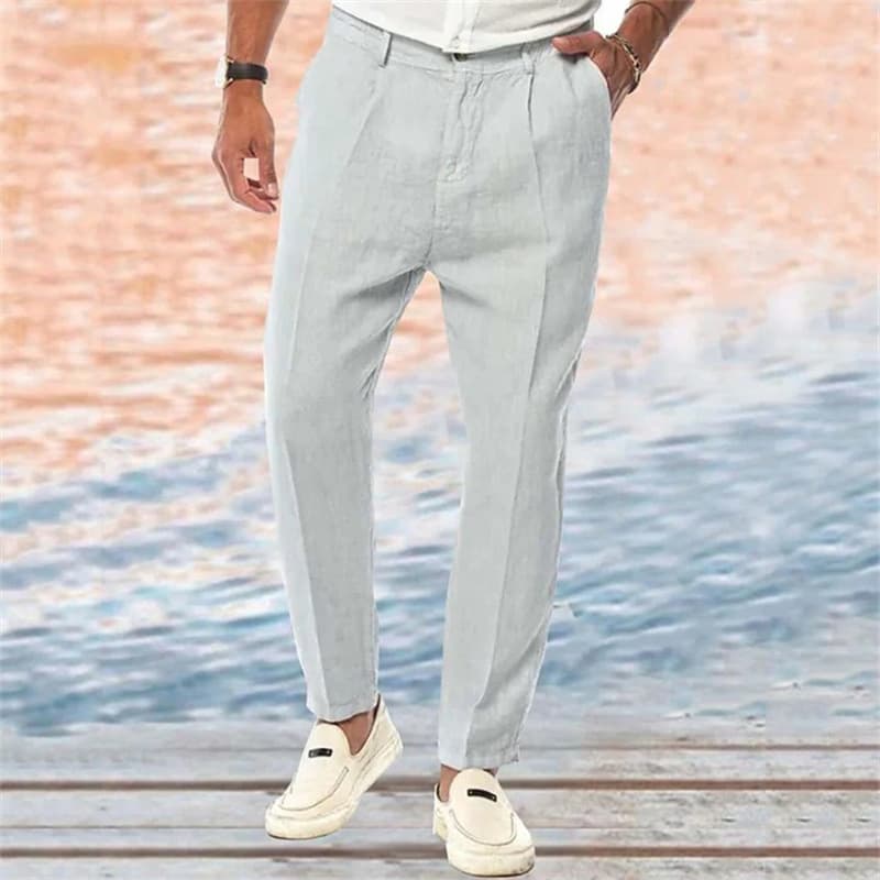 Man's clothing Men's linen pants straight leg solid color comfortable outdoor leisure loose long library