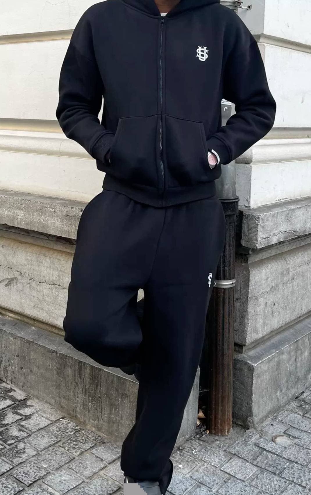 Embroidered Zipper Sweatpants Suit Casual Trousers Suit High Street Rap Street US Size Men's And Women's Sweatpants Suit