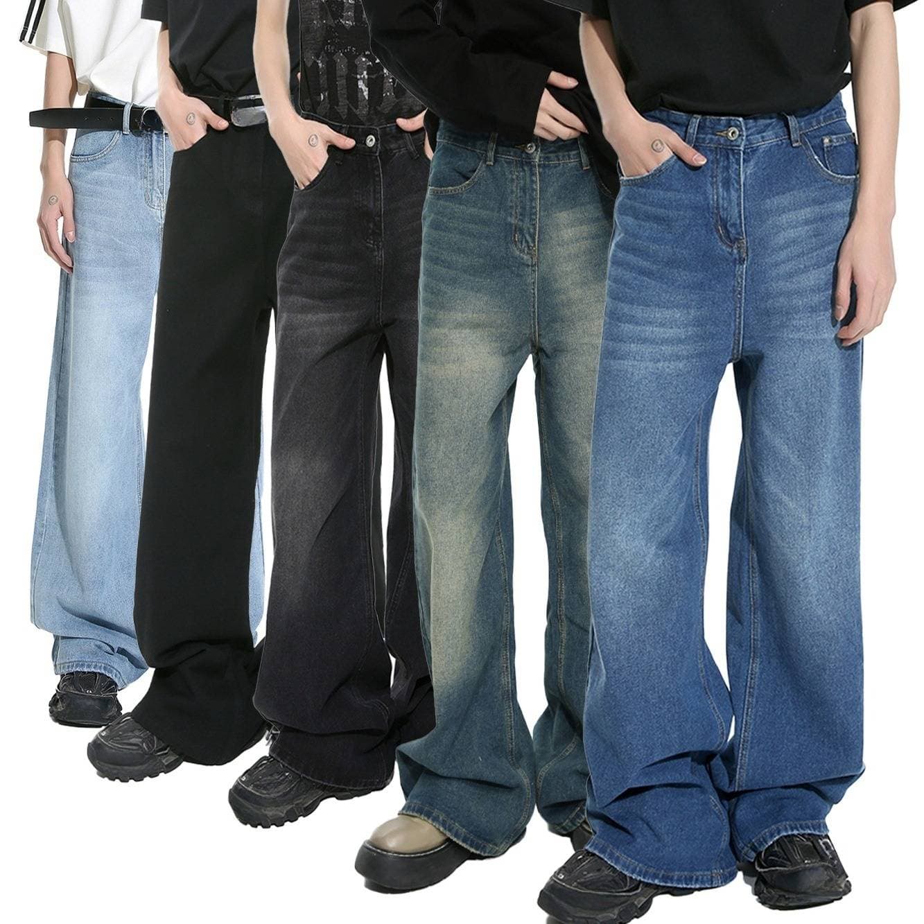 Men's Clothing Autumn Style American Retro Washed Pattern Simple Straight Tube Drape Mopping Casual Jeans