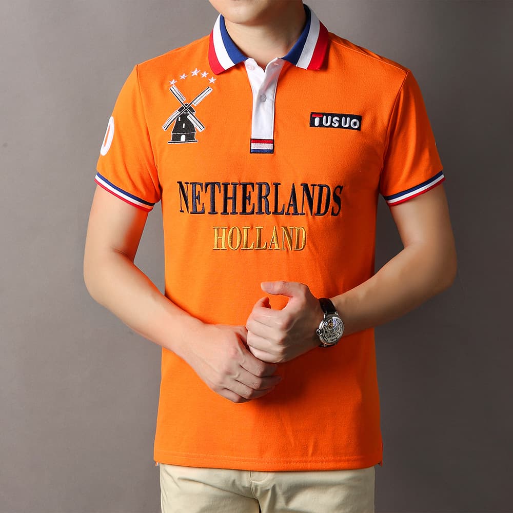 Men's Clothing Short Sleeved T Shirt Dutch Football Loose Casual Sports Polo Shirt