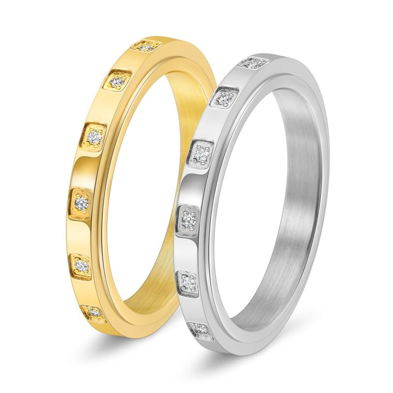 Women's Jewelry Couple Engagement Wedding Small Fresh Circle Diamond Stainless Steel Rotatable Ring Jewelry