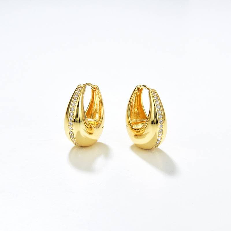 Water Drop Gold Plated Crystal Gold Luxury Design Huggie Hoop Earrings