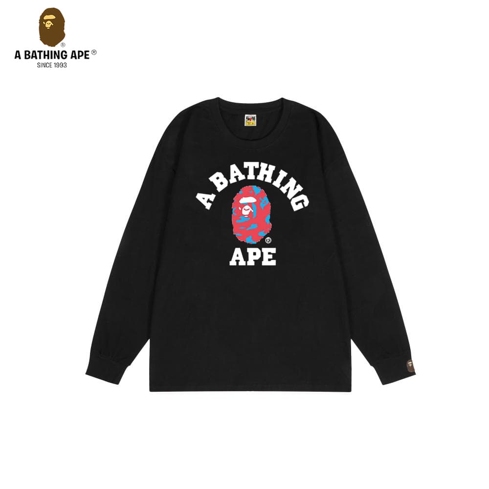 A Bathing APE BAPE-BAPE Colorful Ape Head Pattern Letter Logo Printed Cotton Round Neck Long Sleeve Top