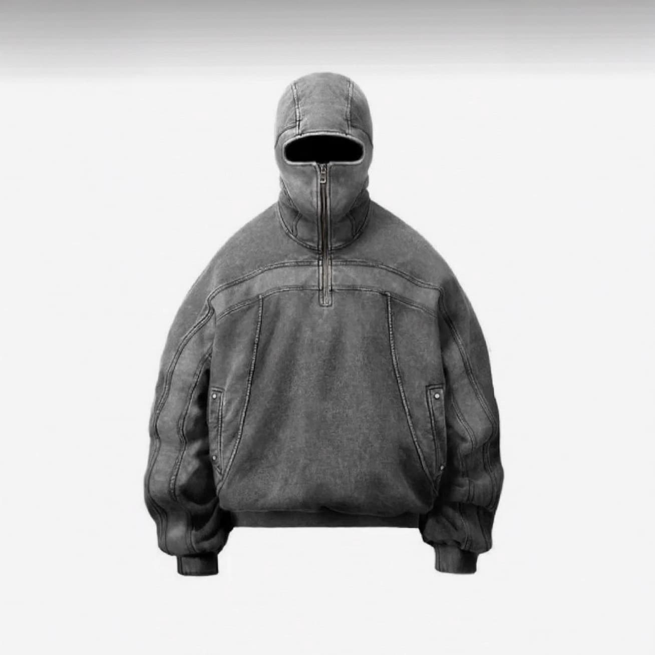 Men's Clothing New Drop Shoulder Retro Hooded Sweatshirt Full Face Long Zipper With Eyelet Hooded Long Sleeves