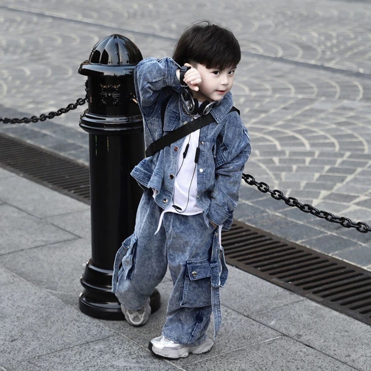 Mother & Kids Fashion Casual Retro Boys' Spring Casual Denim Jacket & Jeans Outfit Set – Vintage Workwear Style, Comfortable & Stylish (90-140cm)
