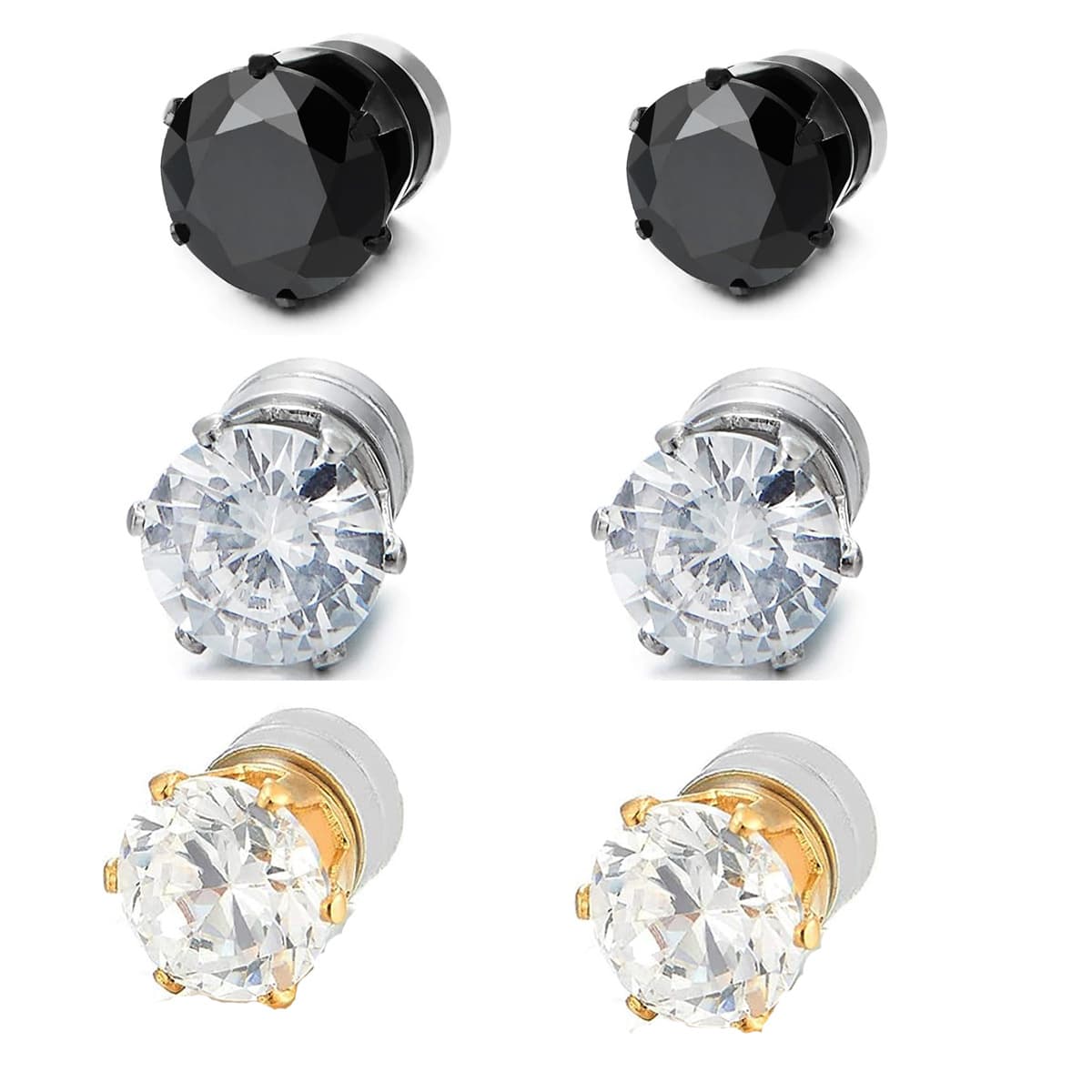 Fashion Ear-free Zircon Earrings Stainless Steel Magnet Six-claw Zircon Earrings Men's And Women's Ear Clips Earrings