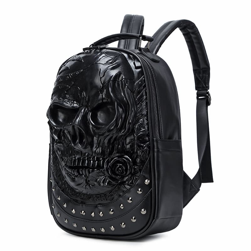 3D stereoscopic backpack, personalized skull head backpack, men's and women's PU handheld street backpack