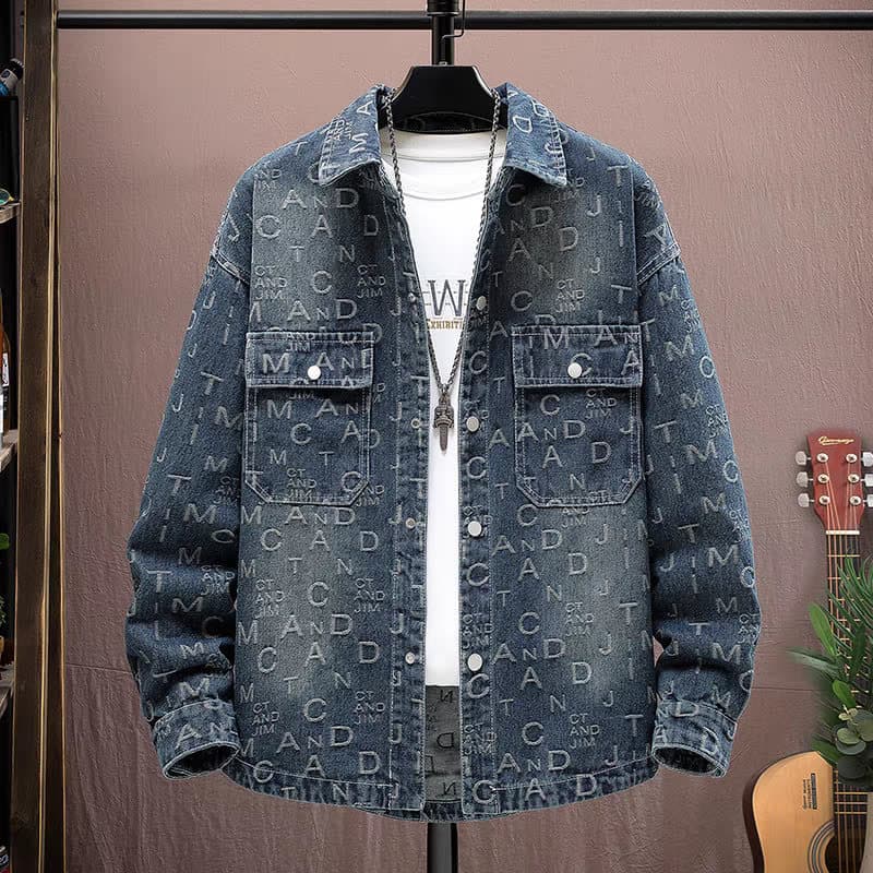 Men's Denim Jacket With Plaid Patchwork – Slim-Fit Workwear Coat For Casual Street Style