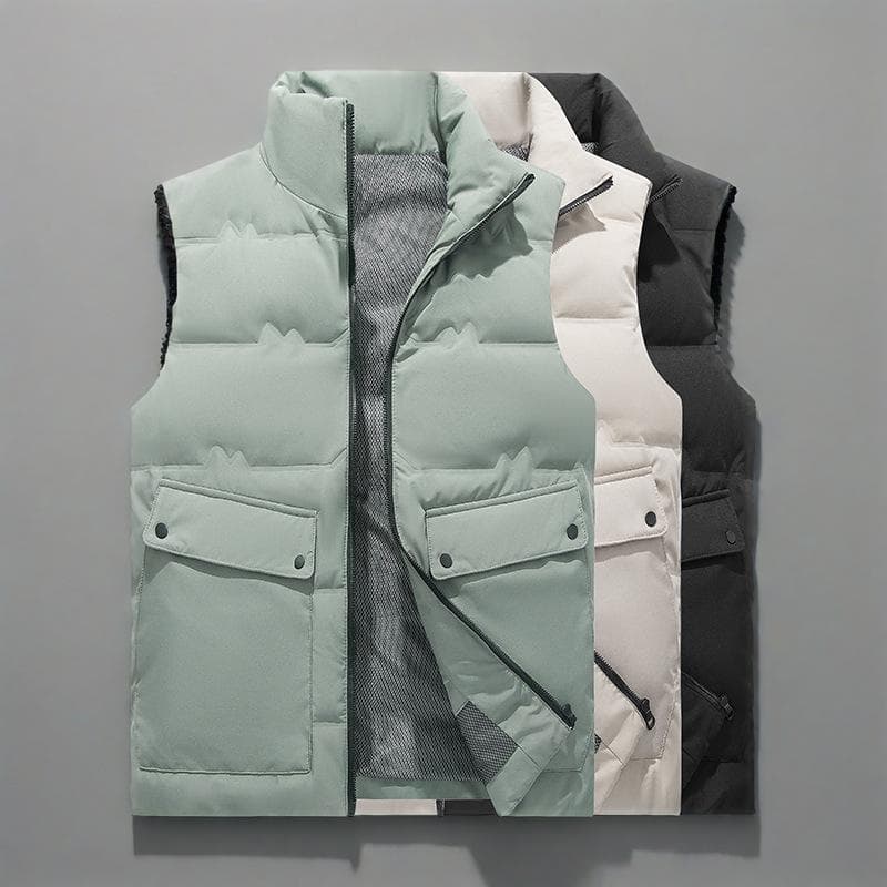 Men's Winter Down Vest With Stand Collar, Thickened Warm White Duck Down Vest For Autumn & Winter