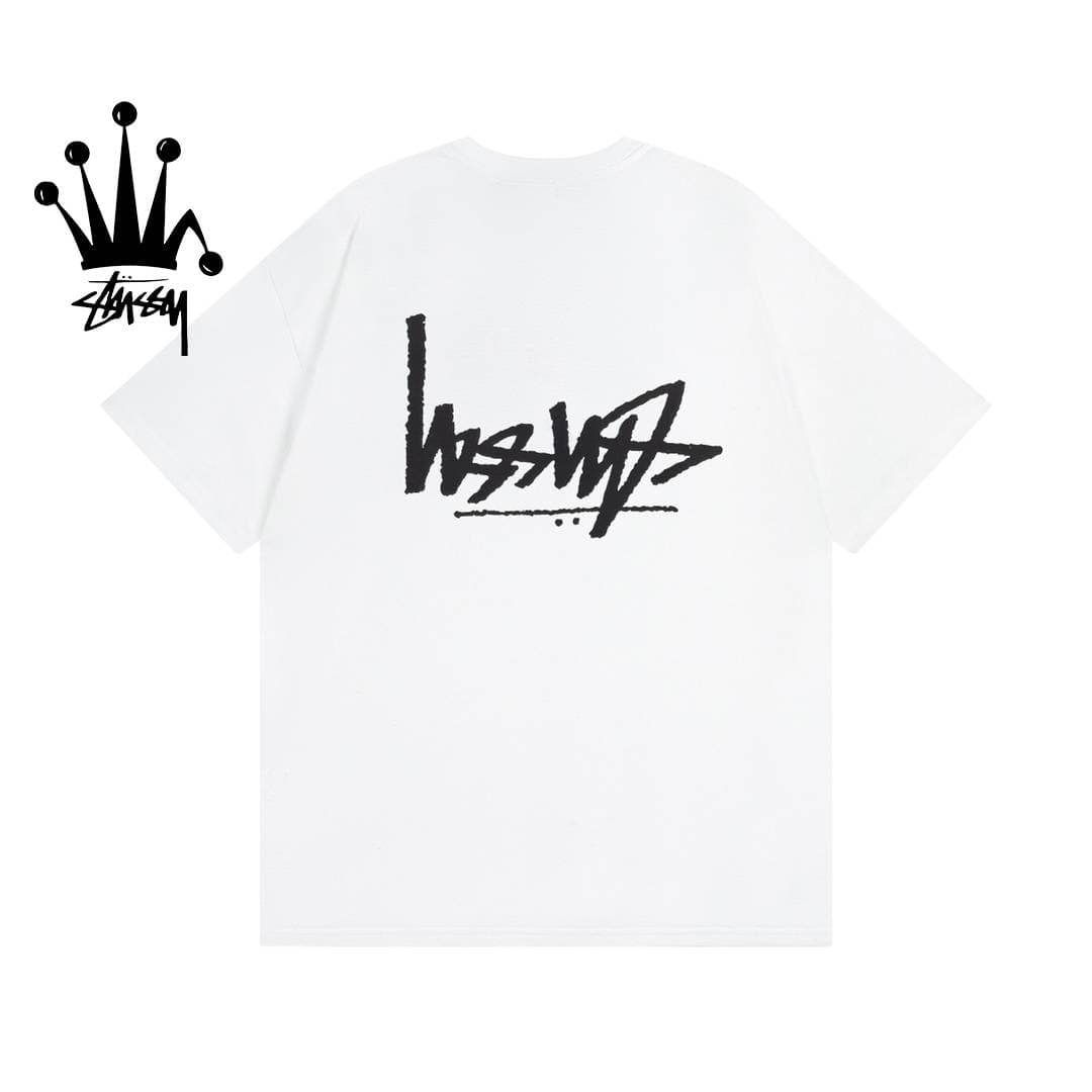 Stussy Reverse Logo Printed Pattern Pure Cotton Short Sleeved T-shirt