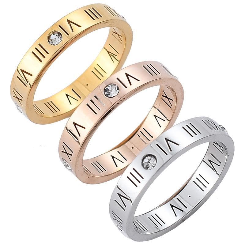 Men And Women's Jewelry Simple Roman Numeral Diamond Couple Ring Stainless Steel Personality Pinky Ring Versatile Hand Jewelry