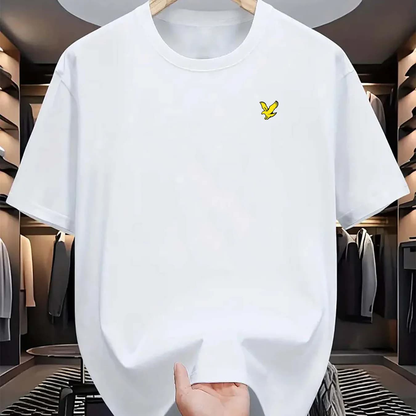 T-shirt d'été pour homme, 100 % coton pur, manches courtes, imprimé aigle, coupe ajustée et polyvalente.