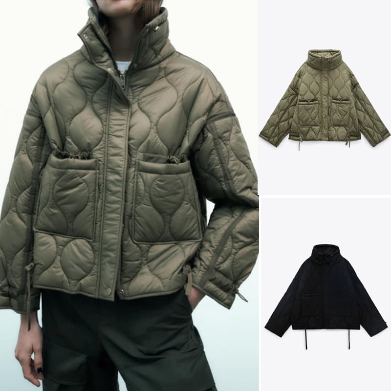 Women's spring quilted button-close cotton jacket with elastic strap and clip clip