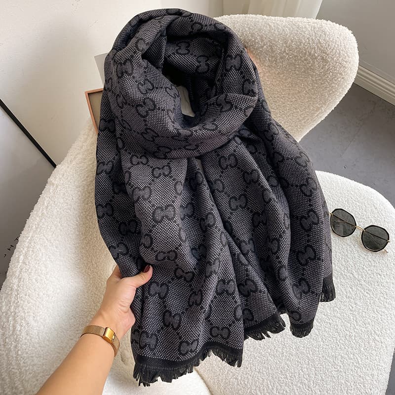 Écharpe classique en cachemire avec lettre C pour femme, style rétro, chaud, long, tempérament, mode, simple, automne et hiver