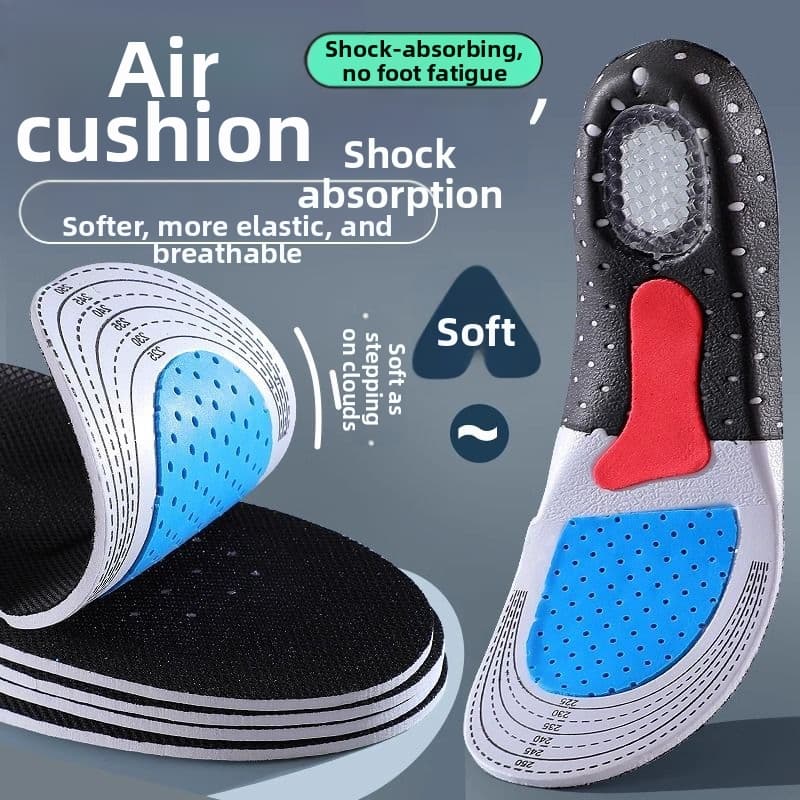 Elastic Shock Absorbing Sports Shoe Insoles With Silicone Pads, Sweat Wicking, Breathable, Non Slip, Arch Support