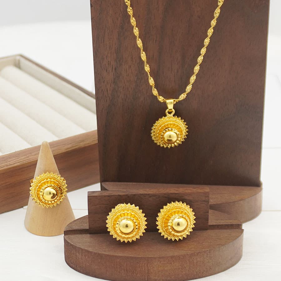 Ethiopian Necklace Earrings Party Gold Jewelry Set For Girls Eritrea Accessories
