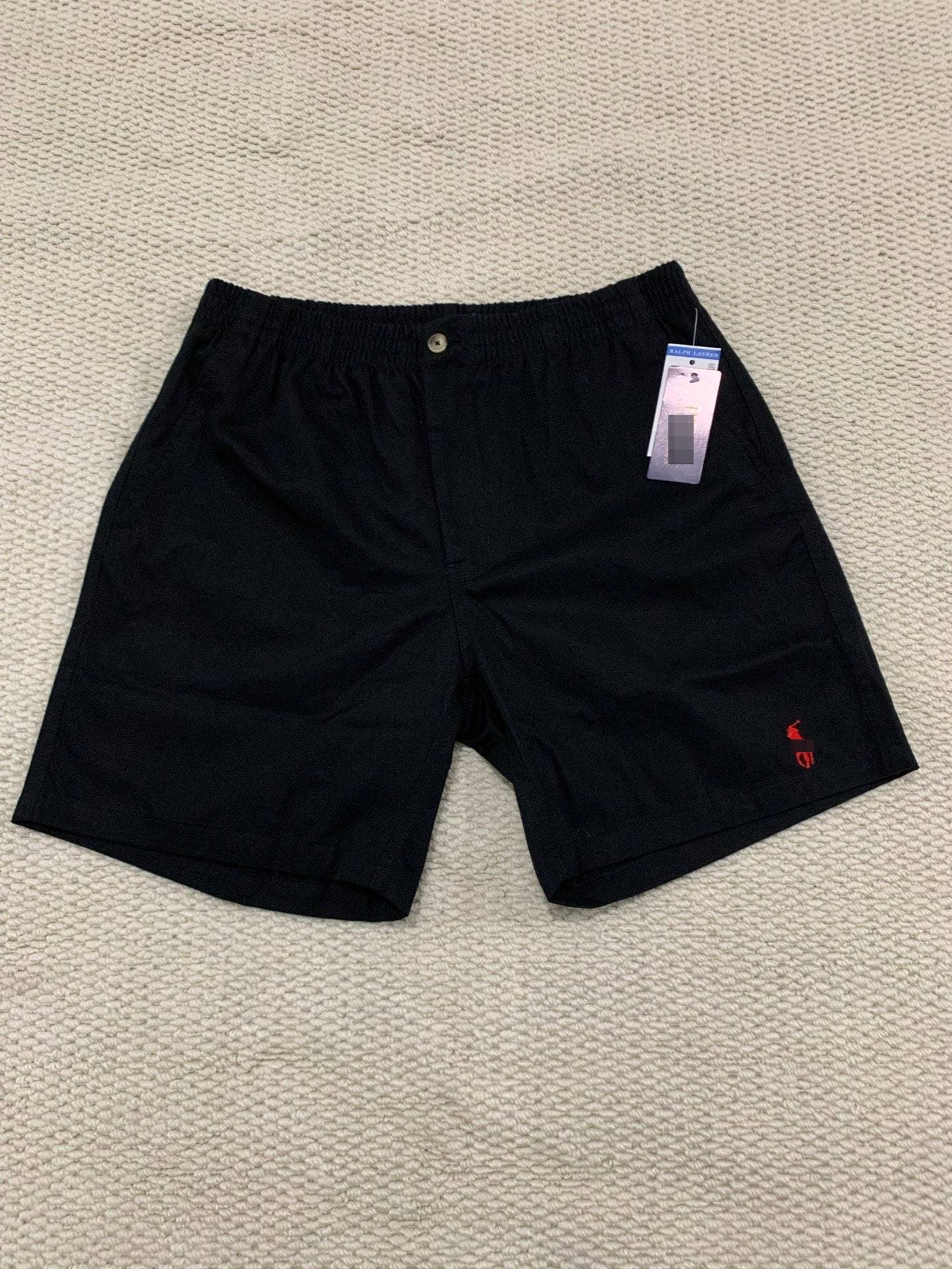 Short chino décontracté pour homme, taille élastique, petit logo poney brodé, braguette boutonnée, longueur genou.