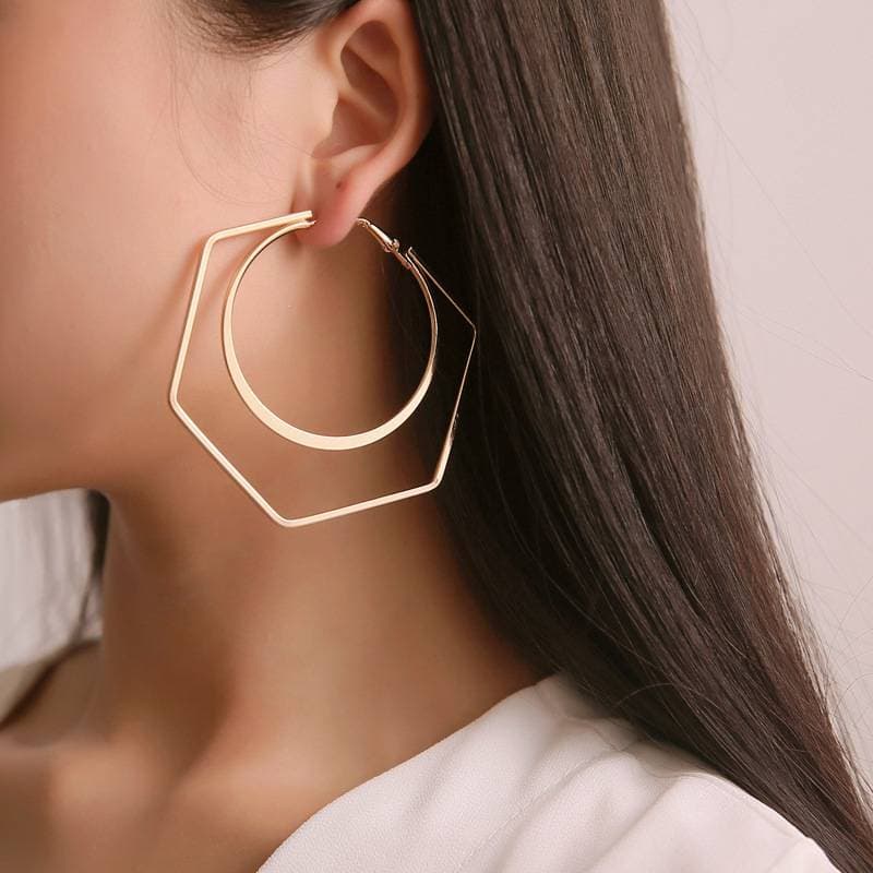 Korean Style earrings fashionable and exaggerated geometric earrings creative hexagonal circular combination earrings