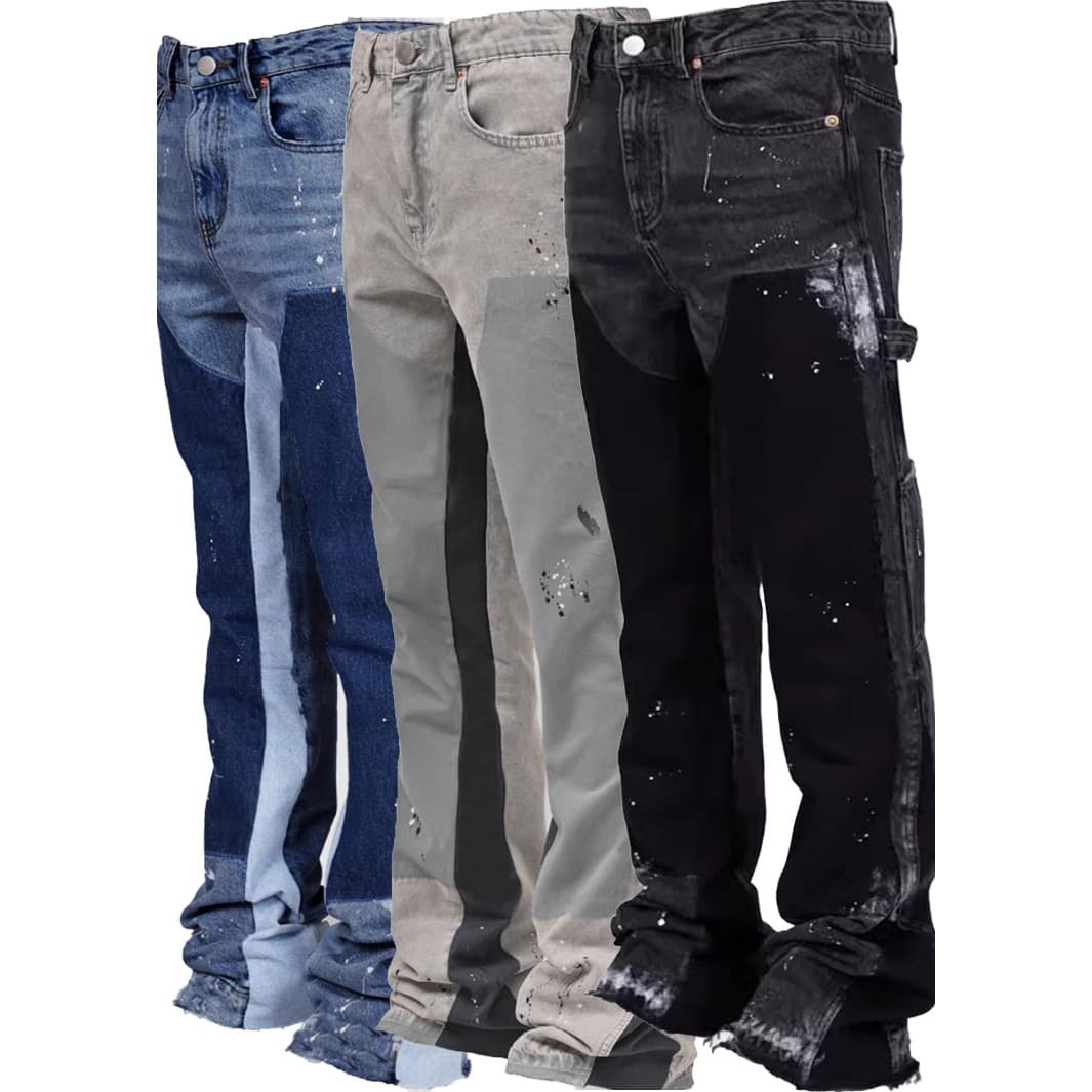 Men's Clothing Men's Denim Overalls Fashion Ins Overalls Elastic Patch Denim Layered Flared Pants