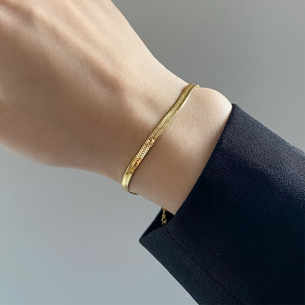 Simple and high-end, personalized flat snake bone chain bracelet, titanium steel jewelry, versatile ins trendy mesh red