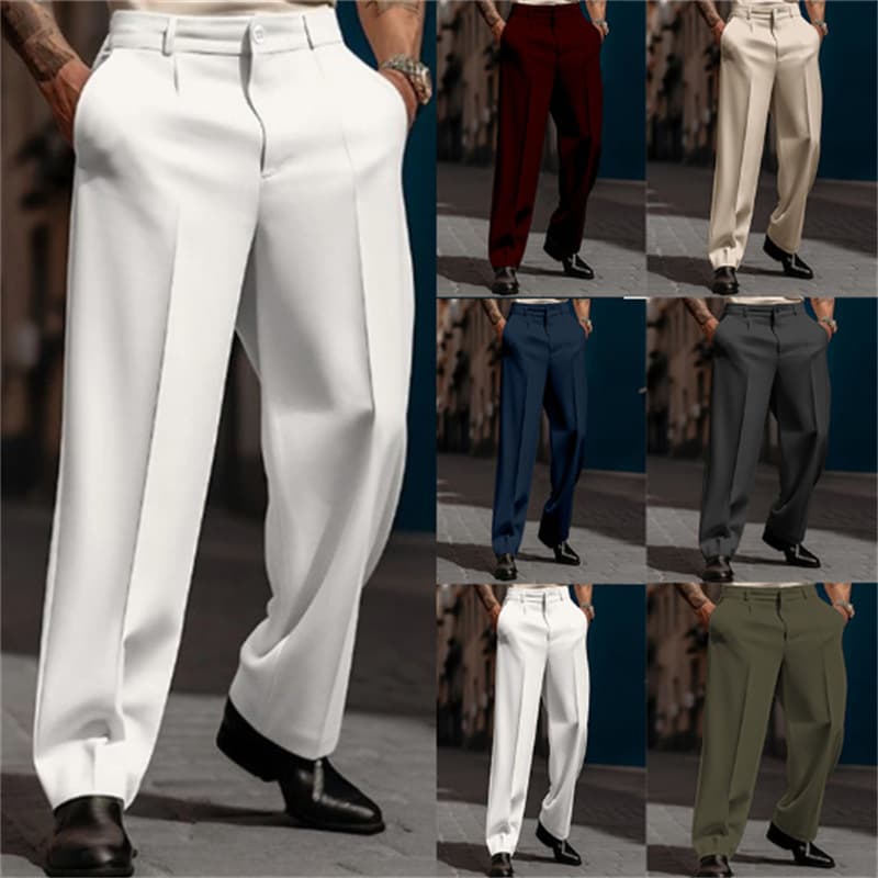 2025 Men's Formal Slant Pocket Straight Solid Color Breathable Outdoor Daily Outing Fashion Trousers