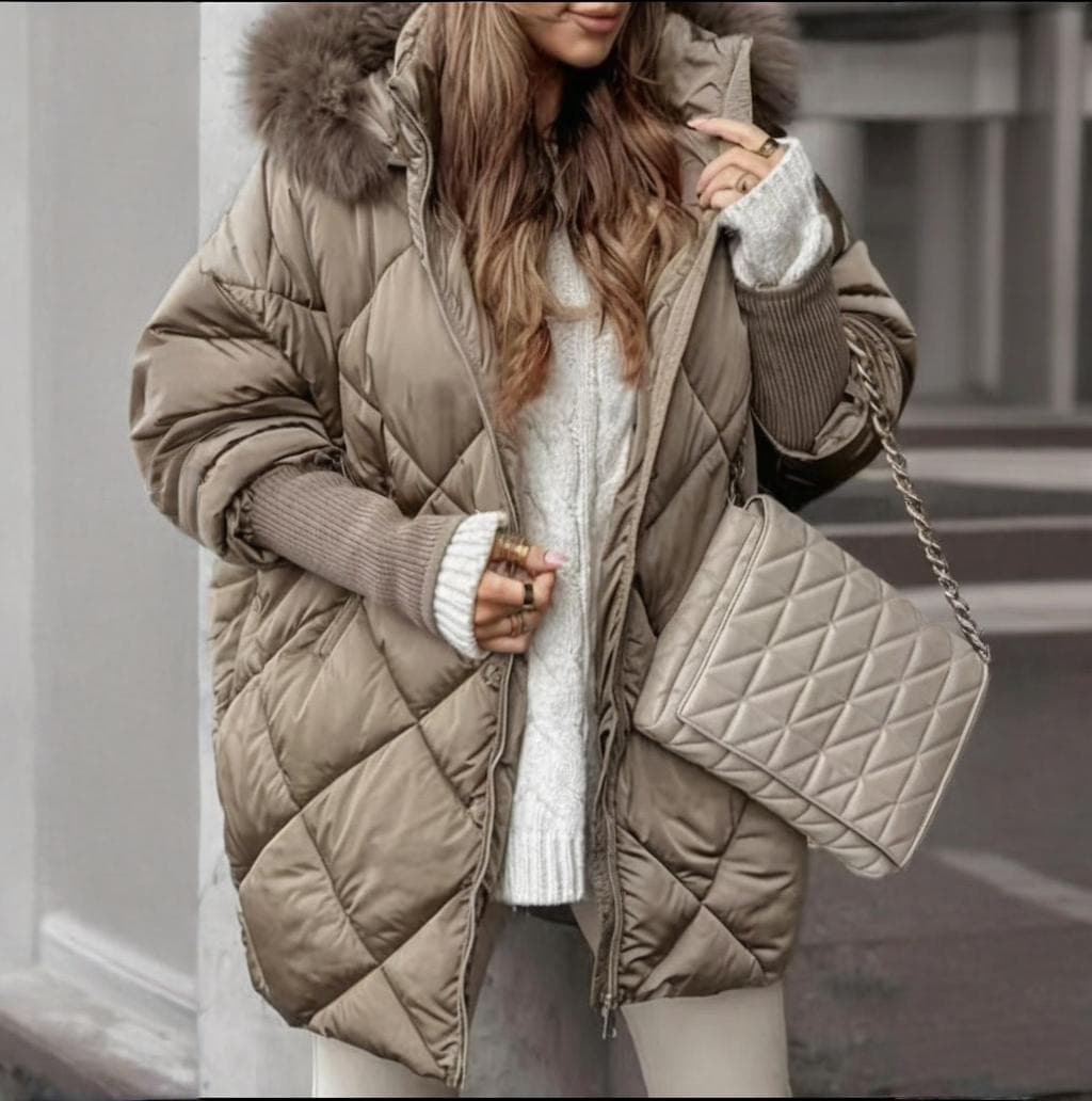 Women's Winter Hooded Coat With Detachable Rabbit Fur Collar – Stylish Long Sleeve Jacket For Casual & Outfit (White, Beige, Gray, Black, XS-XXXL)