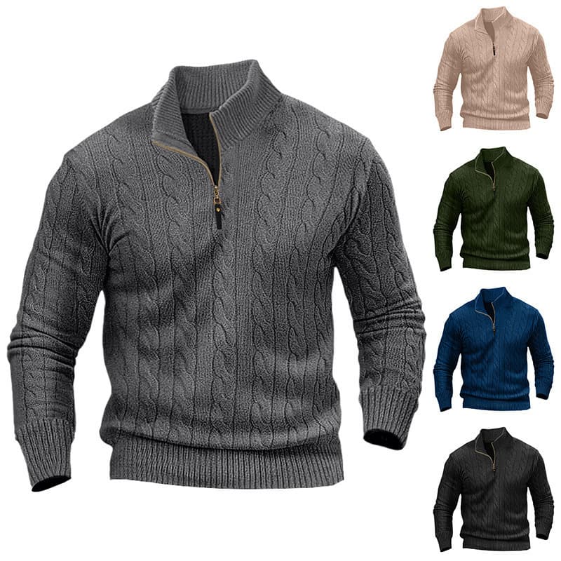 Men's Clothing men's long sleeved knitted sweater twisted half high collar zipper men's sweater bottoming shirt