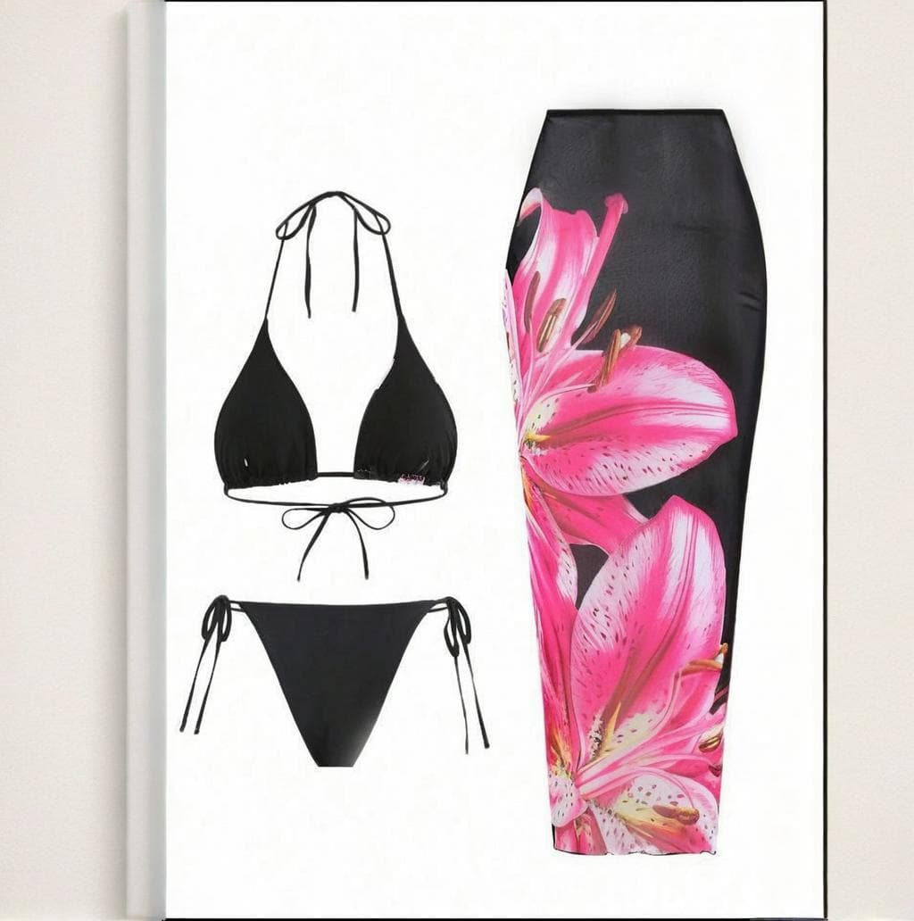 Women's Clothing Split Bikini With Cover Up Floral Print Sexy Three Piece Swimsuit