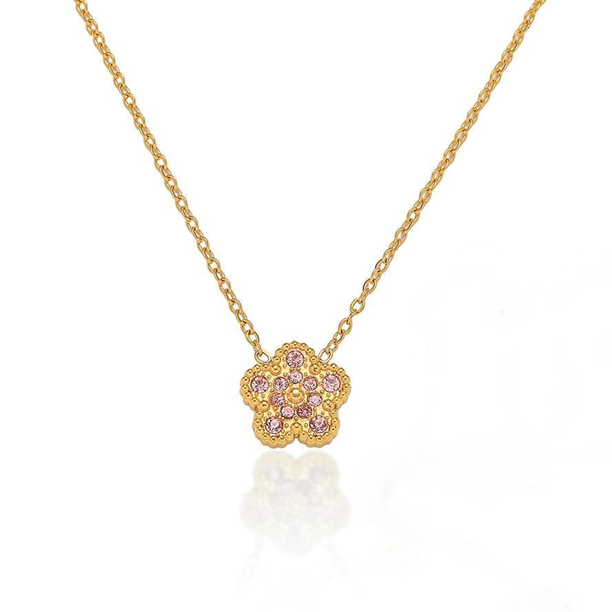 Necklace for women, internet celebrity five leaf clover zircon flower, niche cross border new design, temperament set, stainless steel necklace