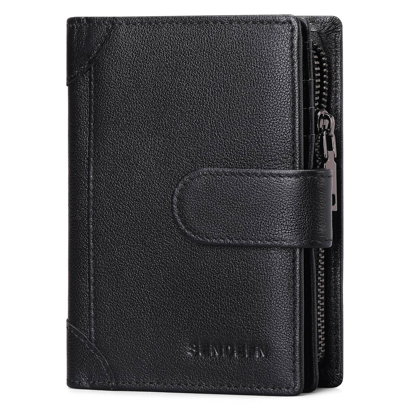 Men Genuine Leather Wallet Business Purse RFID Card Holder Transparent Windows Bank Note Coin Compartment Black